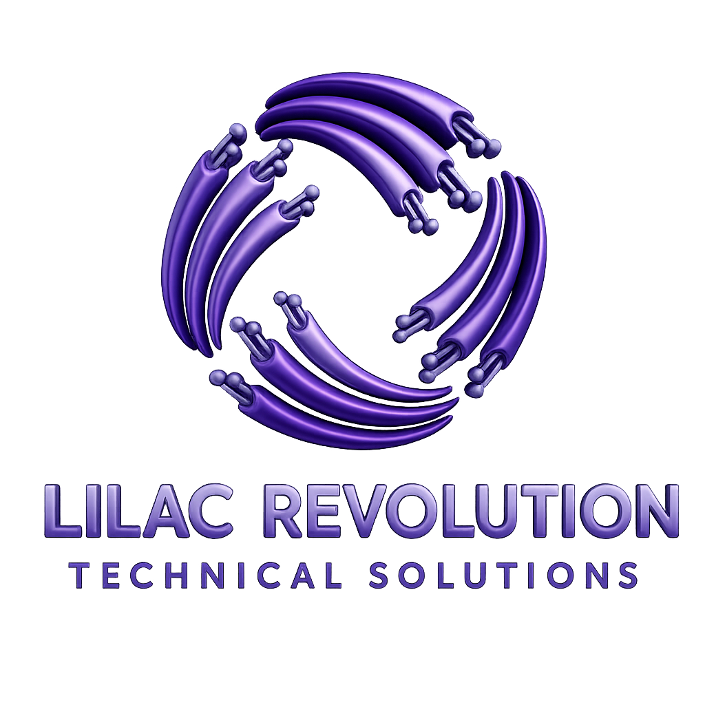 Lilac Revolution Technical Solutions Logo - Three Purple fiber cables arranged in a circle