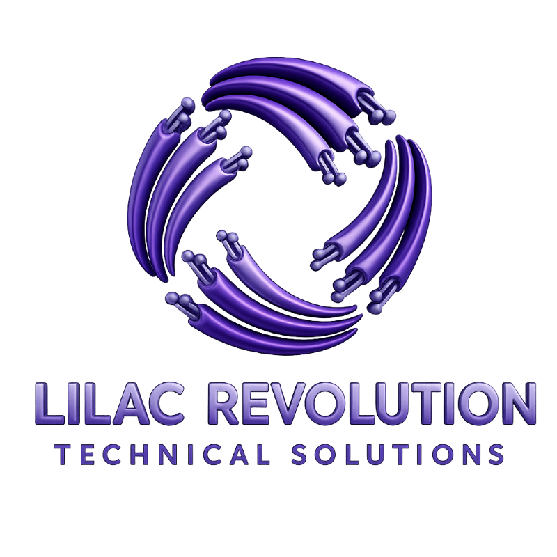 Lilac Revolution Technical Solutions Logo - Three Purple fiber cables arranged in a circle